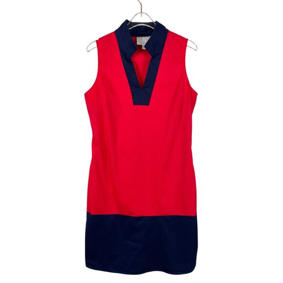 Sail To Sable STS Sleeveless Classic Tunic Cotton Poplin Dress Navy/Red Sz XS - Picture 1 of 7